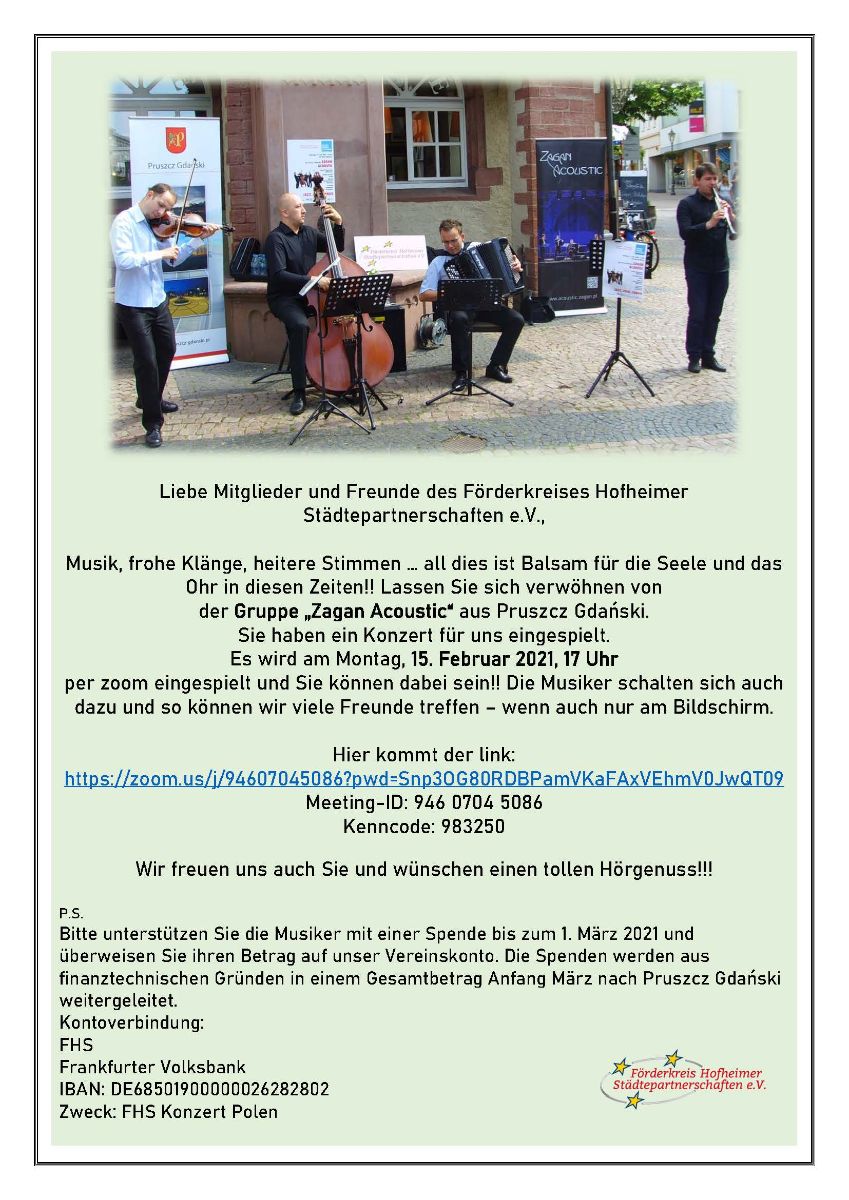 plakat z informacją w języku niemieckim o koncercie Zagan Acoustic