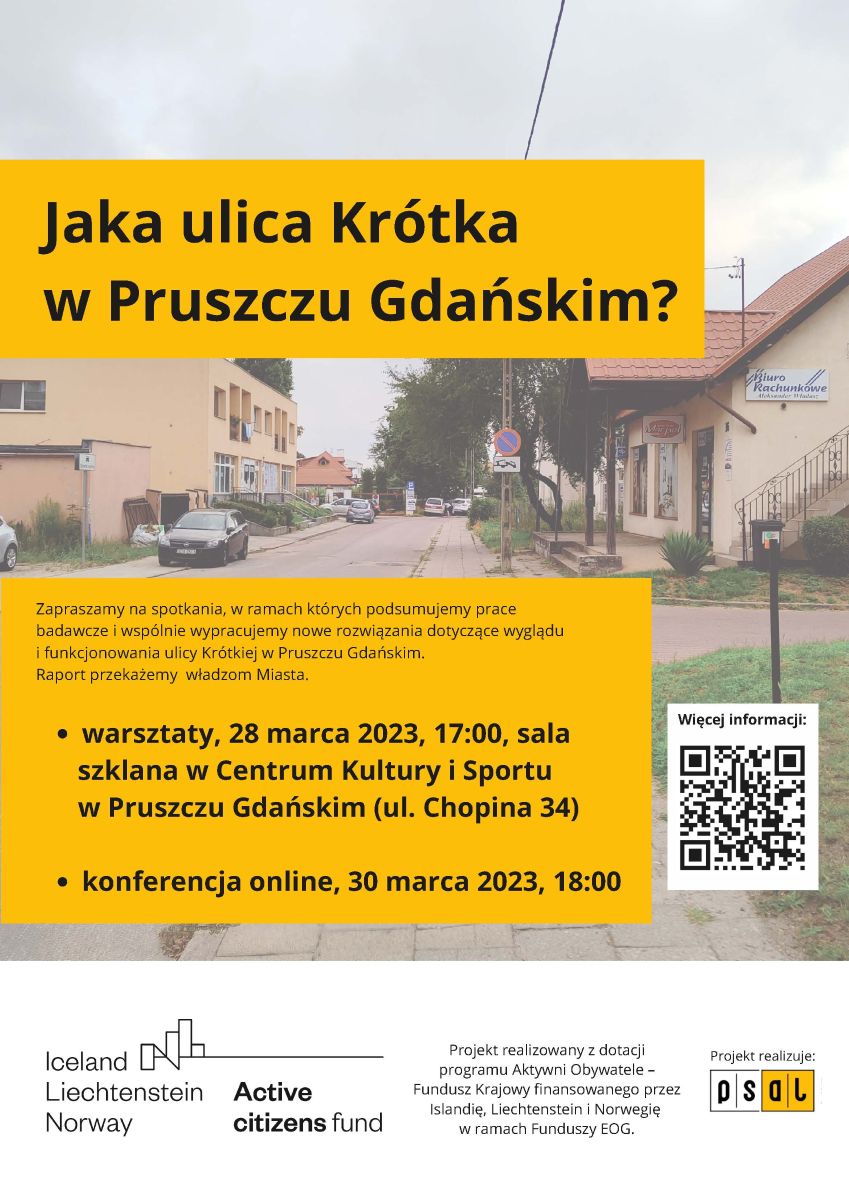 plakat dotyczący spotkań związanych z ulica Krótką w Pruszczu Gdańskim