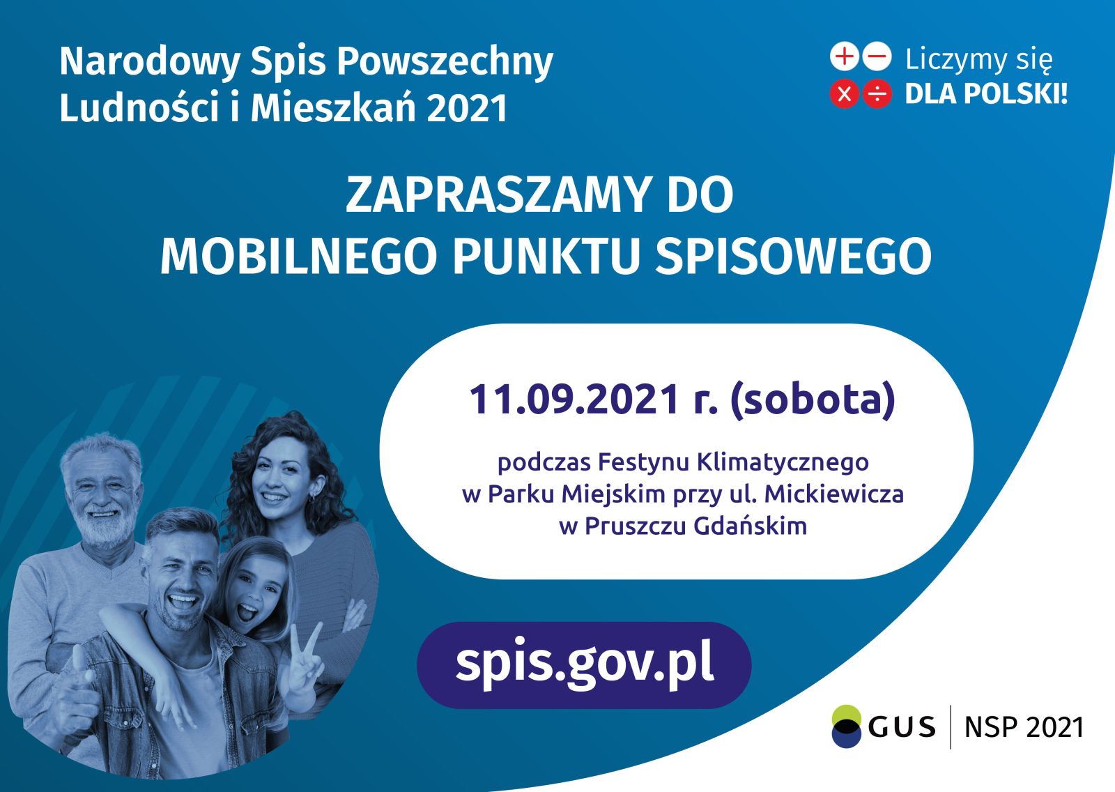 Mobilny Punkt Spisowy 11.09.2021 r. w parku miejskim w Pruszczu Gdańskim