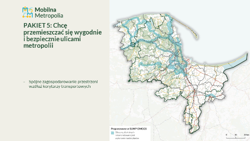 Slajd prezentujący Plan Zrównoważonej Mobilności dla OMGGS