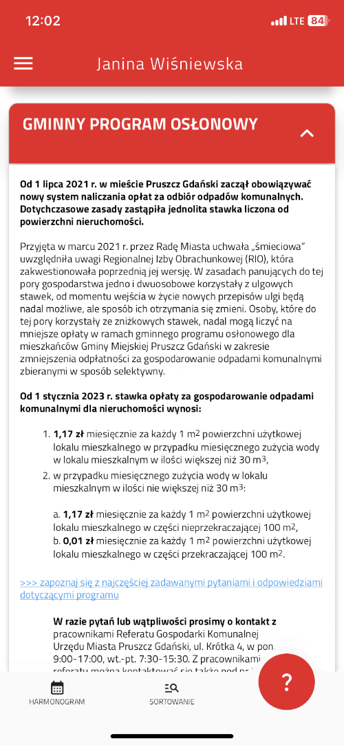 Aplikacja Mieszkam w Pruszczu harmonogram wywozu odpadów