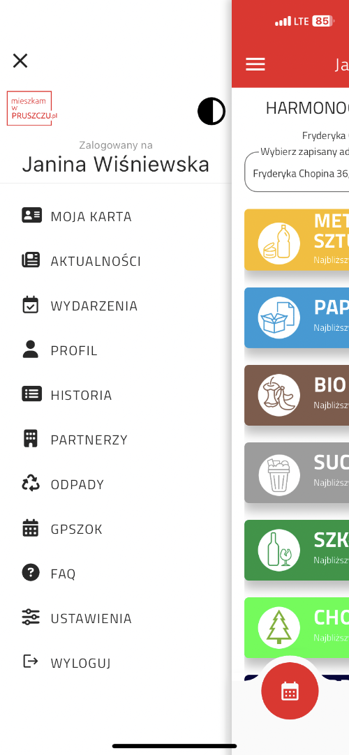 Aplikacja Mieszkam w Pruszczu harmonogram wywozu odpadów