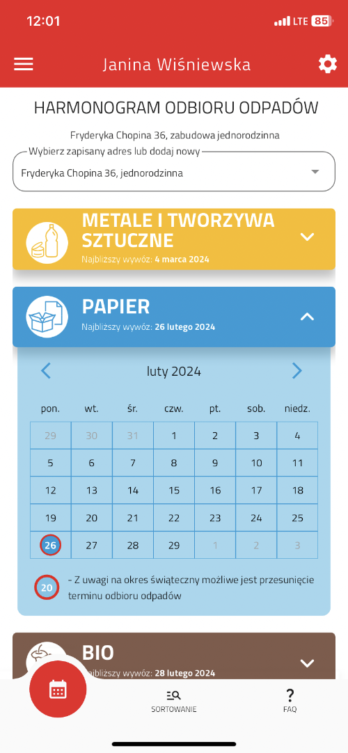 Aplikacja Mieszkam w Pruszczu harmonogram wywozu odpadów