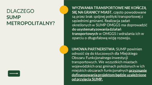 Slajd prezentujący Plan Zrównoważonej Mobilności dla OMGGS