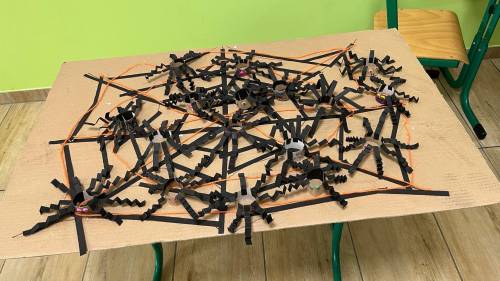 Wielka pajęczyna wyklejona na arkuszu kartonu