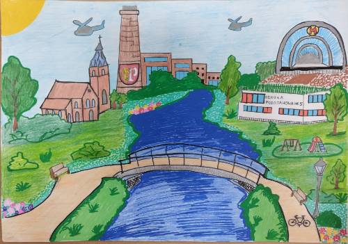 Konkursowa praca, na której jest namalowany Pruszcz Gdański w przyszłości