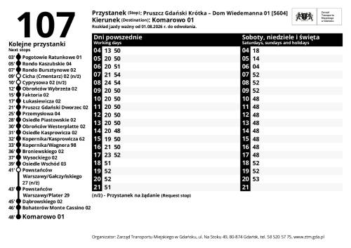 Rozkład jazdy linii 107