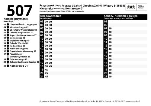 Rozkład jazdy linii 507
