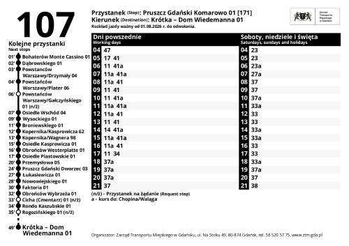 Rozkład jazdy linii 107